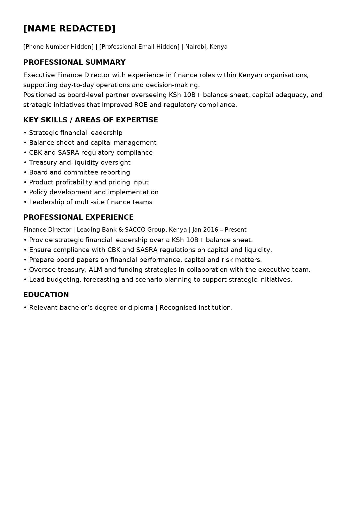 Transformed CV layout for a front office receptionist